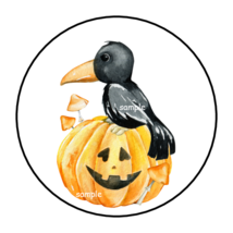 30 Halloween Stickers Envelope Seals Labels 1.5&quot; Round Crow Pumpkin - £5.98 GBP