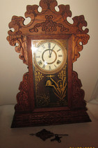 1906 + -  Sessions Ginger Bread Swamp Scene Mantle 8 DAY Clock Running - $194.04