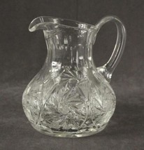Vintage Fine Crystal Cut Glass Whirling Hobstar Pattern Milk Pitcher 6.5&quot; Tall - £61.56 GBP