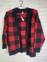 Old Navy Buffalo Plaid Red Black Open Front Cardigan Sweater Girls 10-12 Large - £23.74 GBP