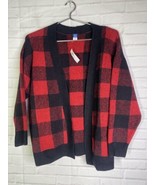 Old Navy Buffalo Plaid Red Black Open Front Cardigan Sweater Girls 10-12... - $29.70