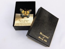 Ronte of Beverly Hills Monarch Butterfly Pin, Gold Tone Frame, w/Box, #JWL-346 - $1,466.03