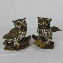 Homco Barn Owls on Logs Porcelain Figurines Vintage Set of 2 Taiwan Leaves Wings - £13.92 GBP