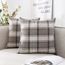 Carrie Home Brown Plaid Pillow Covers 18X18 Set Of 2 Farmhouse Plaid Decorative - £24.05 GBP