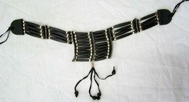 SM NATIVE INDIAN STYLE BLACK COLOR BONE BREAST CHEST PLATE beads necklac... - £9.85 GBP