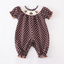 NEW Boutique Thanksgiving Turkey Smocked Embroidered Baby Girls Romper Jumpsuit - £12.76 GBP