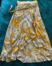 Solitaire Ruffle Front Maxi Skirt Yellow w Palms Elastic Waist Sash NWT ... - $28.00