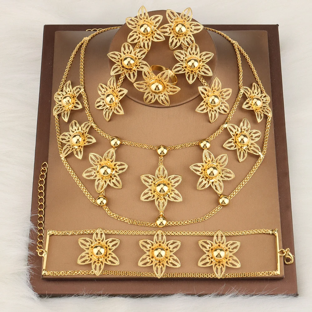Exaggerate Set for Women Unusual Flower Dangle Earrings Bracelet Rings Necklace  - £58.99 GBP