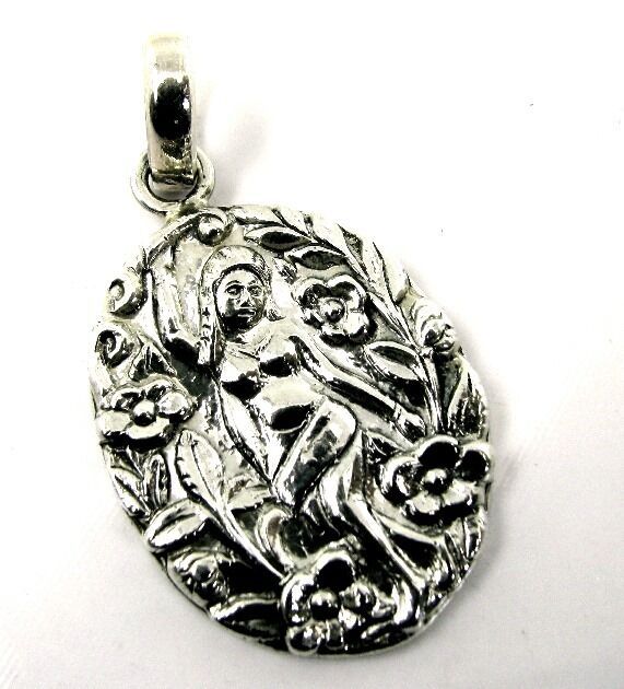 Embossed  girl image inscribed 925 sterling silver pendant - £53.02 GBP