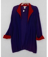 JENNIE USA LONG DRESS JACKET WOMENS SZ 1XL EGGPLANT w RED CONTRASTING TR... - £11.86 GBP