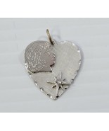 *B) M&amp;M Sterling Silver Girl Silhouette Heart Rhinestone Engraved Charm ... - £15.81 GBP
