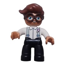 LEGO DUPLO DAD MAN w/ BROWN HAIR 2.5&quot; FIGURE with Glasses Ice Cream Shirt - $21.19