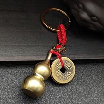 Fortune Safely Gourd Shape Lucky Rope Keychain Pure Brass Feng Shui Coin... - £8.38 GBP+