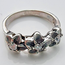 925 STERLING SILVER FLOWERS round white clear stone RING SIZE 5.25 - $523.39 MXN