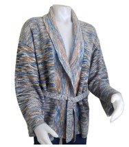 70s Jantzen Sweater Womens Sz M Belted Cardigan Heathered Blue Tan Vinta... - £42.19 GBP