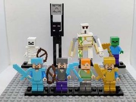 8Pcs Minecraft Iron Golem Enderman Zombie Skeleton Steve And More Minifigures Ne - £32.41 GBP