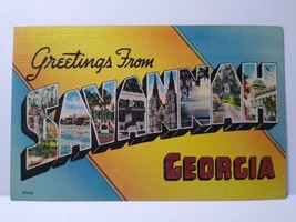 Greetings From Savannah Georgia Large Letter Linen City Postcard Unused Building - £32.28 GBP