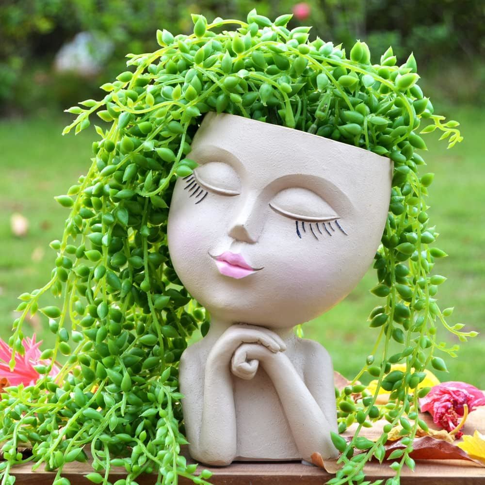 Head Planters, Lady Heads Flowerpots, Cute Girl Faces Plant Pots, Bust S... - $31.94