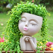 Head Planters, Lady Heads Flowerpots, Cute Girl Faces Plant Pots, Bust Statue - £32.01 GBP
