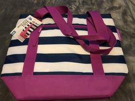 ARCTIC ZONE Insulated 8 Can Tote Blue White Pink Stripes LunchBag Thermal Cooler - £7.97 GBP