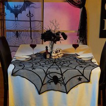 Halloween Black Spider Web Table Cloth Cobweb Table Cover Lace Tableclot... - $14.24