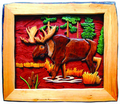 Zeckos Moose Hand Crafted Intarsia Wood Art Wall Hanging 20 X 18 X 2 Inches - £54.37 GBP