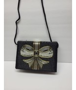 Sharp Looking Designer Carla Marchi Black Beaded Evening Clutch Purse BOW - £22.51 GBP