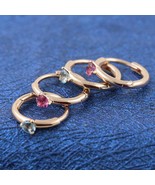 Rose Gold Pink /  Light Blue / Purple Solitaire Huggie Hoop Earrings - £14.18 GBP