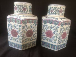 antique set of 2  chinese Hexagonal lidded ginger jars - £105.91 GBP