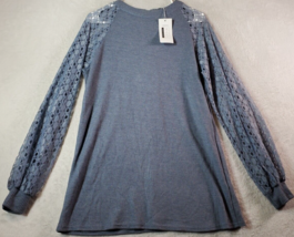 Miholl Blouse Top Womens Medium Gray Waffle Long Lace Sleeve Round Neck Back Zip - £10.49 GBP