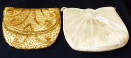 VTG Lot of 2 Evening purses hand bags Hand Made beaded Gold color and white - £19.47 GBP