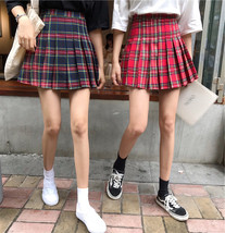 Red Pleated Plaid Skirt Outfit Plus Size Women Girl Short Pleated Plaid Skirt image 3