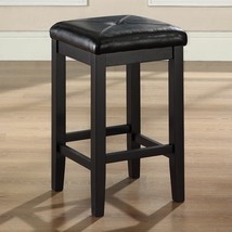 Set of 2 - Black 24-inch Backless Barstools with Faux Leather Seat - £183.62 GBP
