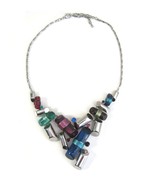 Colorful Modern Geometric Art Choker Necklace Silver Rhinestone Blue Tub... - £17.25 GBP