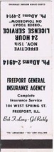 Matchbook Cover Freeport General Insurance Agency Bob Long Gil Rubly - £0.76 GBP