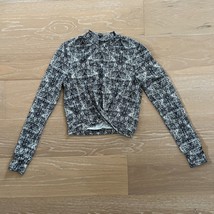 BuffBunny Knotty &amp; Nice Crop Top Hustle Print Black White Long Sleeves S... - $646.89 MXN