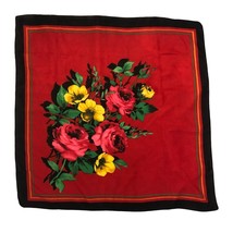 Red Black Floral Scarf Square Polyester Retro Vintage - $15.68