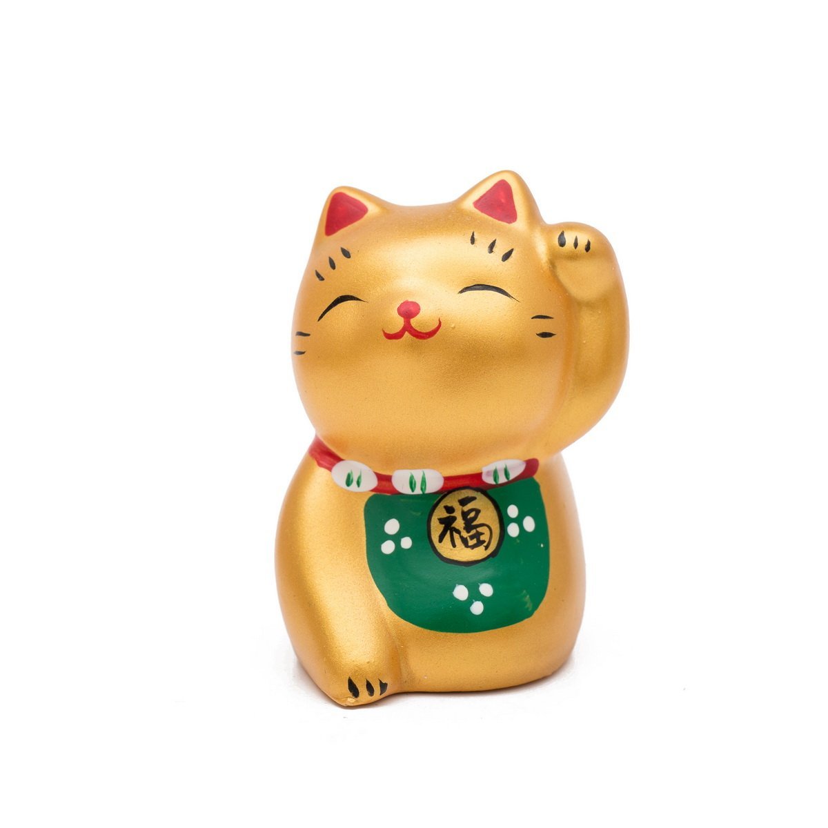 THY COLLECTIBLES Hand Painted Golden Feng Shui Mini Maneki Neko Lucky Cat Fu (Fo
