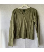 Wild Fable Women&#39;s Long Sleeve Shirt V-Neck Cropped Boxy Olive Green  - ... - $4.21