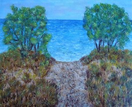 Painting Seascape Original Bob Ross Style Signed Art Ocean Beach By Carla Dancey - £23.56 GBP