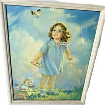 Little Girl Flowers Framed Print Toys Nursery 40s 50s Decor 12x15 Vintage Art - £11.77 GBP