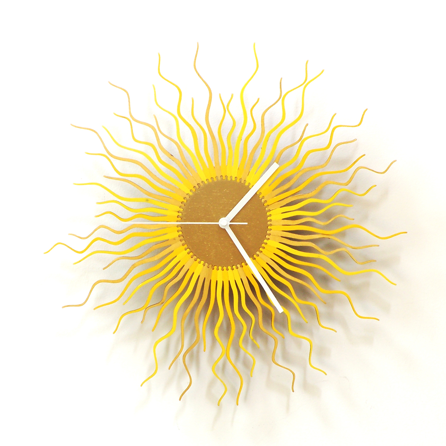 Contemporary Laser Cut Plywood Clock in Shades of Gold and Yellow - Medusa Gold