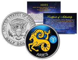 ARIES Horoscope Astrology Zodiac JFK Kennedy US Colorized Half Dollar Coin - £6.77 GBP
