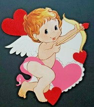 Vintage Cupid Flocked Die Cut Decoration Valentines Day Double sided 9x8&quot; - £11.98 GBP
