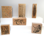 wood rubber stamp mixed lot trees plants flowers leaf  River City Stampi... - £10.17 GBP