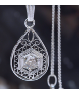 UNOAERRE Diamond Solitaire Filigree Pendant Real Natural 14K Italian Fin... - $508.77 CAD