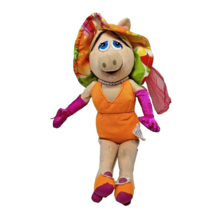 Vintage Jim Henson Miss Piggy Plush Doll 12&quot; Sun Hat Stuffed Animal No Skirt - £14.38 GBP