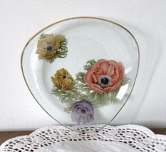 Pilkington Chance Glass Triangle Tray Poppy Anemone Flower 1960&#39;s Michael Harris - £12.90 GBP