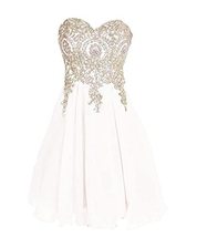 Sweetheart Short Beaded Gold Lace Prom Dress Homecoming Cocktail Party Gowns Whi - £68.82 GBP