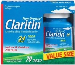 CLARITIN 24 Hour Non Drowsy 10 mg Allergy Relief Tablets 70 Ct.. - £55.38 GBP